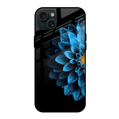 Half Blue Flower Glossy Case for iPhone 15 Plus