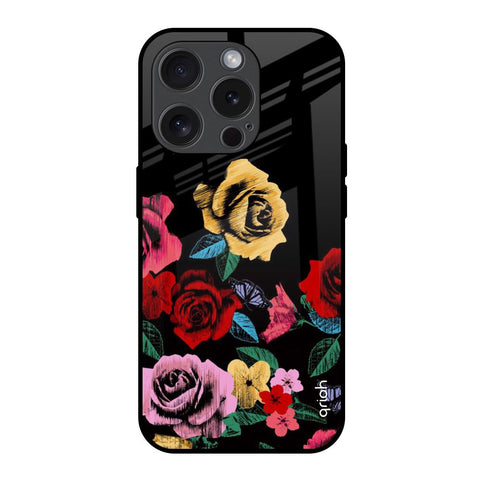 Floral Decorative Glossy Case For iPhone 15 Pro