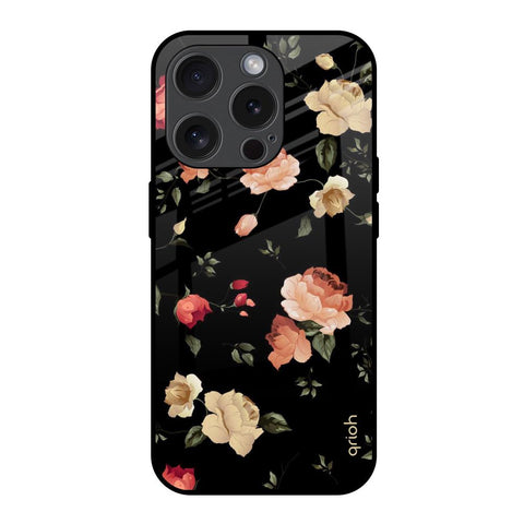 Black Spring Floral Glossy Case for iPhone 15 Pro