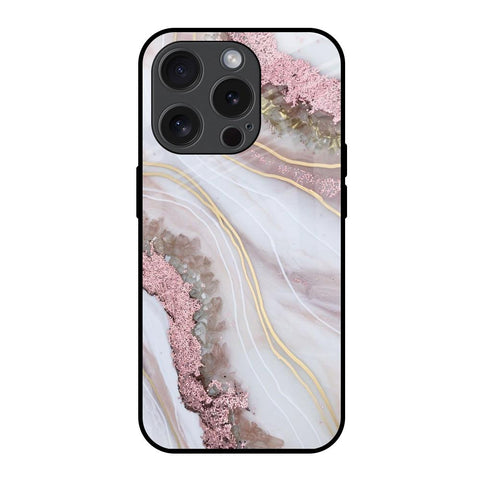 Pink & Gold Gllitter Marble Glossy Case for iPhone 15 Pro