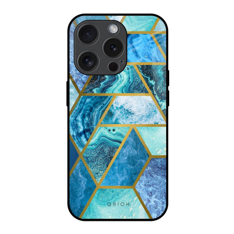 Turquoise Geometrical Marble Glossy Case for iPhone 15 Pro