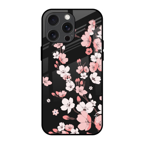 Black Cherry Blossom Glossy Case for iPhone 15 Pro Max