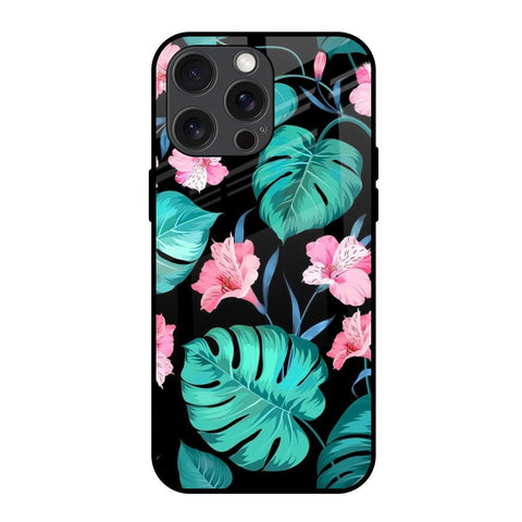 Tropical Leaves & Pink Flowers Glossy Case for iPhone 15 Pro Max