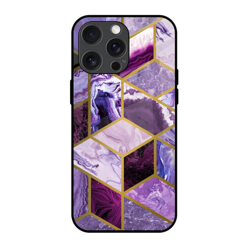 Purple Rhombus Marble Glossy Case for iPhone 15 Pro Max