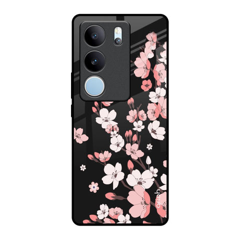 Black Cherry Blossom Glossy Case for Vivo V29 5G