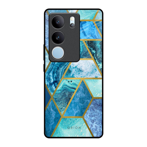 Turquoise Geometrical Marble Glossy Case for Vivo V29 5G