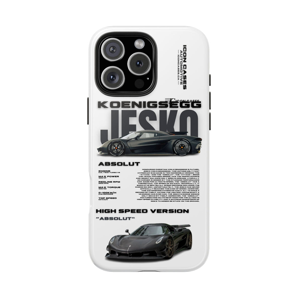 Koenigsegg Jesko White Premium Tough Shining Phone Case (Double Layer) Available For All iPhone Models