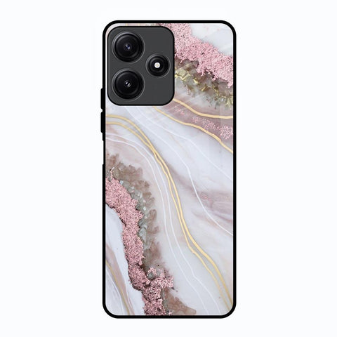 Pink & Gold Gllitter Marble Glossy Case for Poco M6 Pro 5G