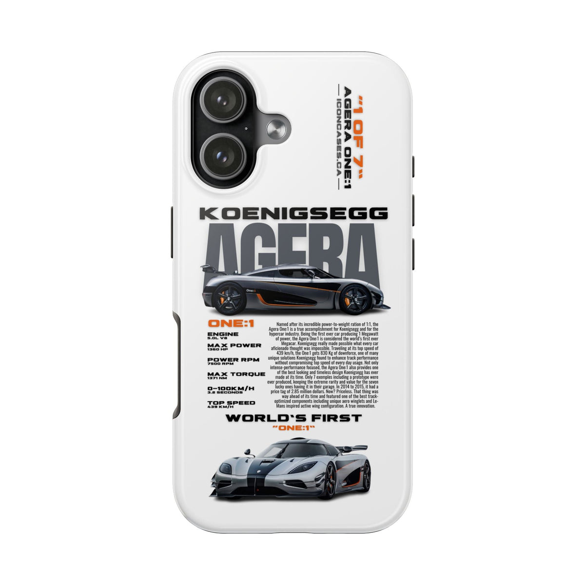 Koenigsegg One:1 White Premium Tough Shining Phone Case (Double Layer) Available For All iPhone Models