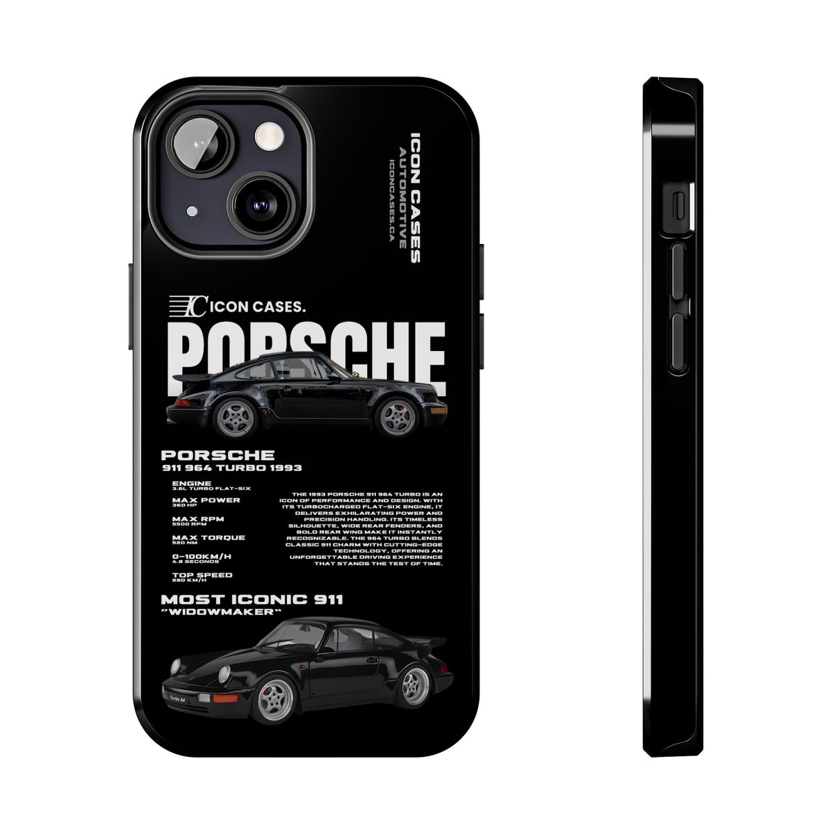 Porsche 911 (964) Turbo Black Premium Tough Shining Phone Case (Double Layer) Available For All iPhone Models