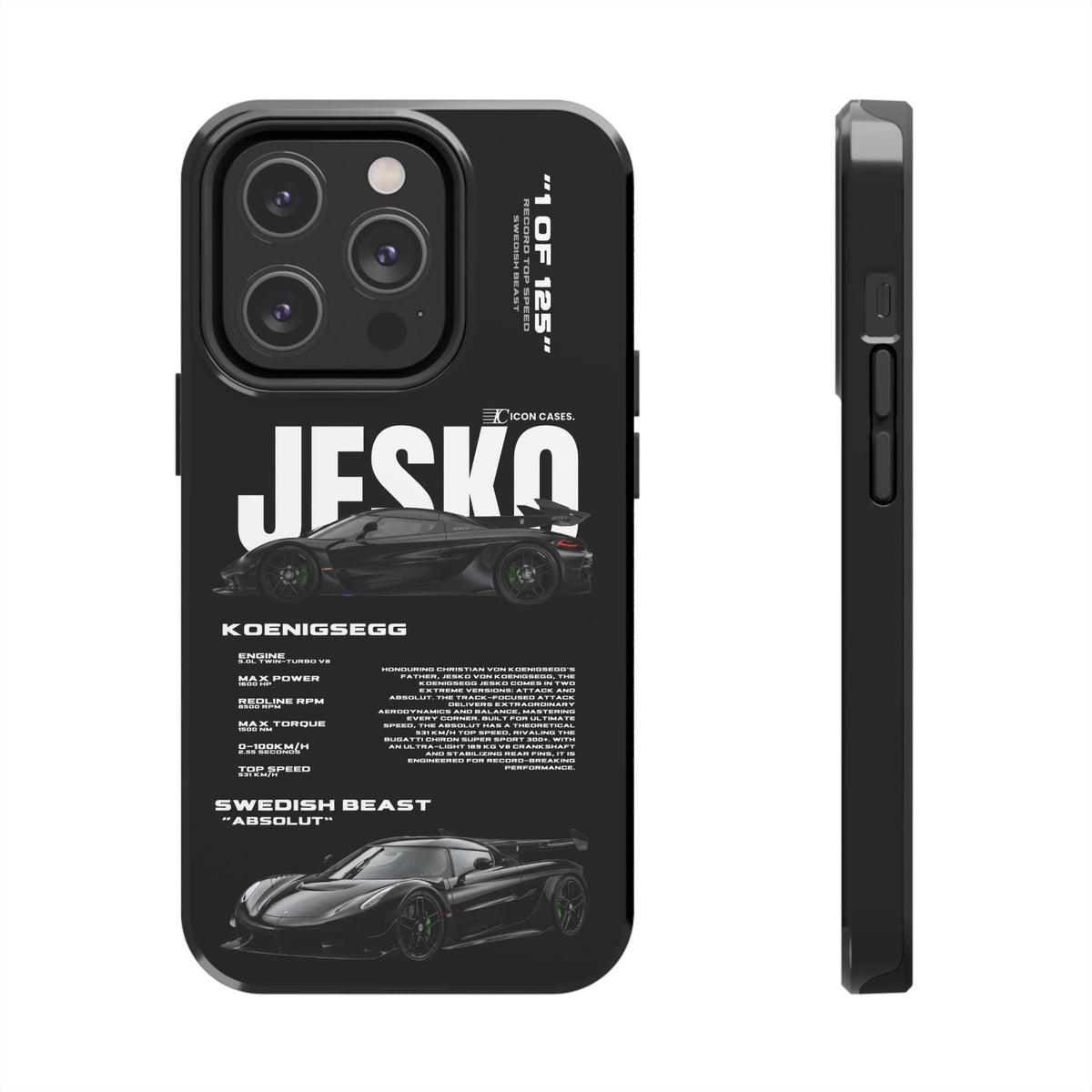 Koenigsegg Jesko Black Premium Tough Shining Phone Case (Double Layer) Available For All iPhone Models