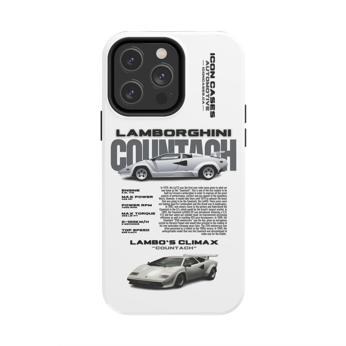 Lamborghini Countach White Premium Tough Shining Phone Case (Double Layer) Available For All iPhone Models