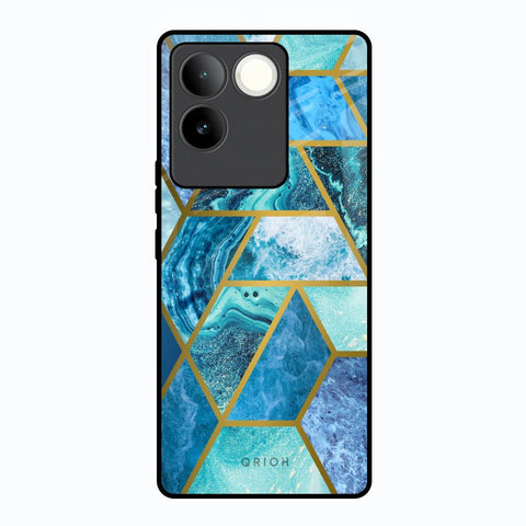 Turquoise Geometrical Marble Glossy Case for Vivo T2 Pro 5G