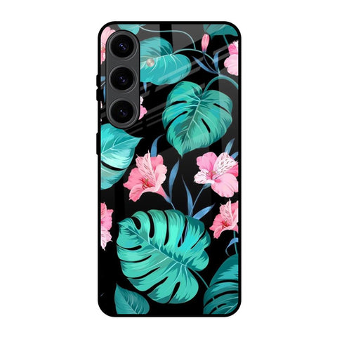 Tropical Leaves & Pink Flowers Glossy Case for Samsung Galaxy S24 5G