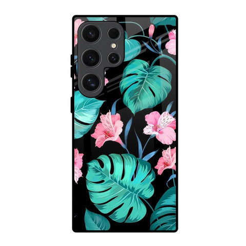 Tropical Leaves & Pink Flowers Glossy Case for Samsung Galaxy S24 Ultra 5G