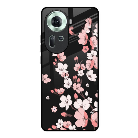Black Cherry Blossom Glossy Case for Oppo Reno11 5G