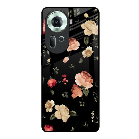 Black Spring Floral Glossy Case for Oppo Reno11 5G