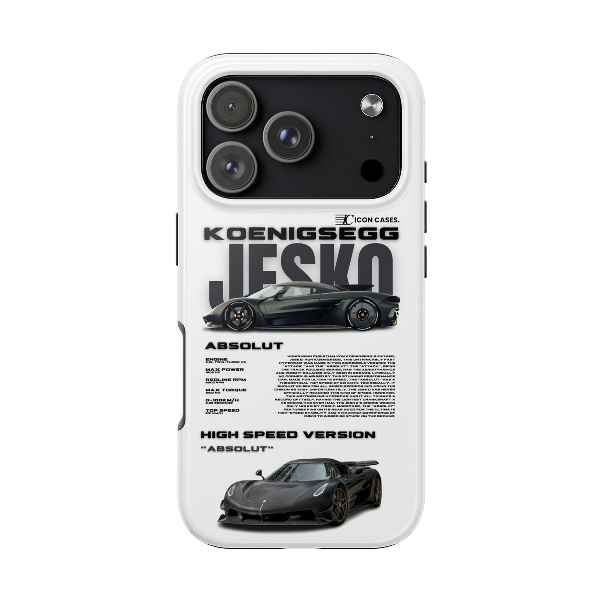 Koenigsegg Jesko White Premium Tough Shining Phone Case (Double Layer) Available For All iPhone Models
