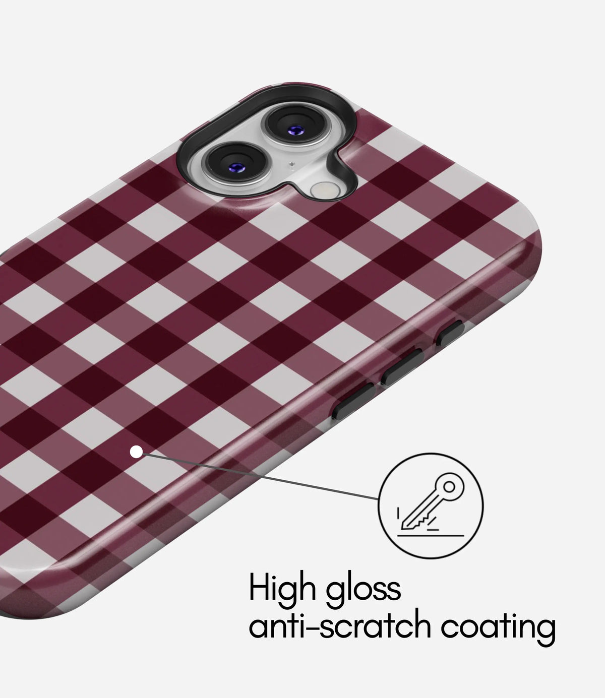 Cherry Wine Gingham Premium Tough Shining Phone Case (Double Layer) Available For All iPhone Models