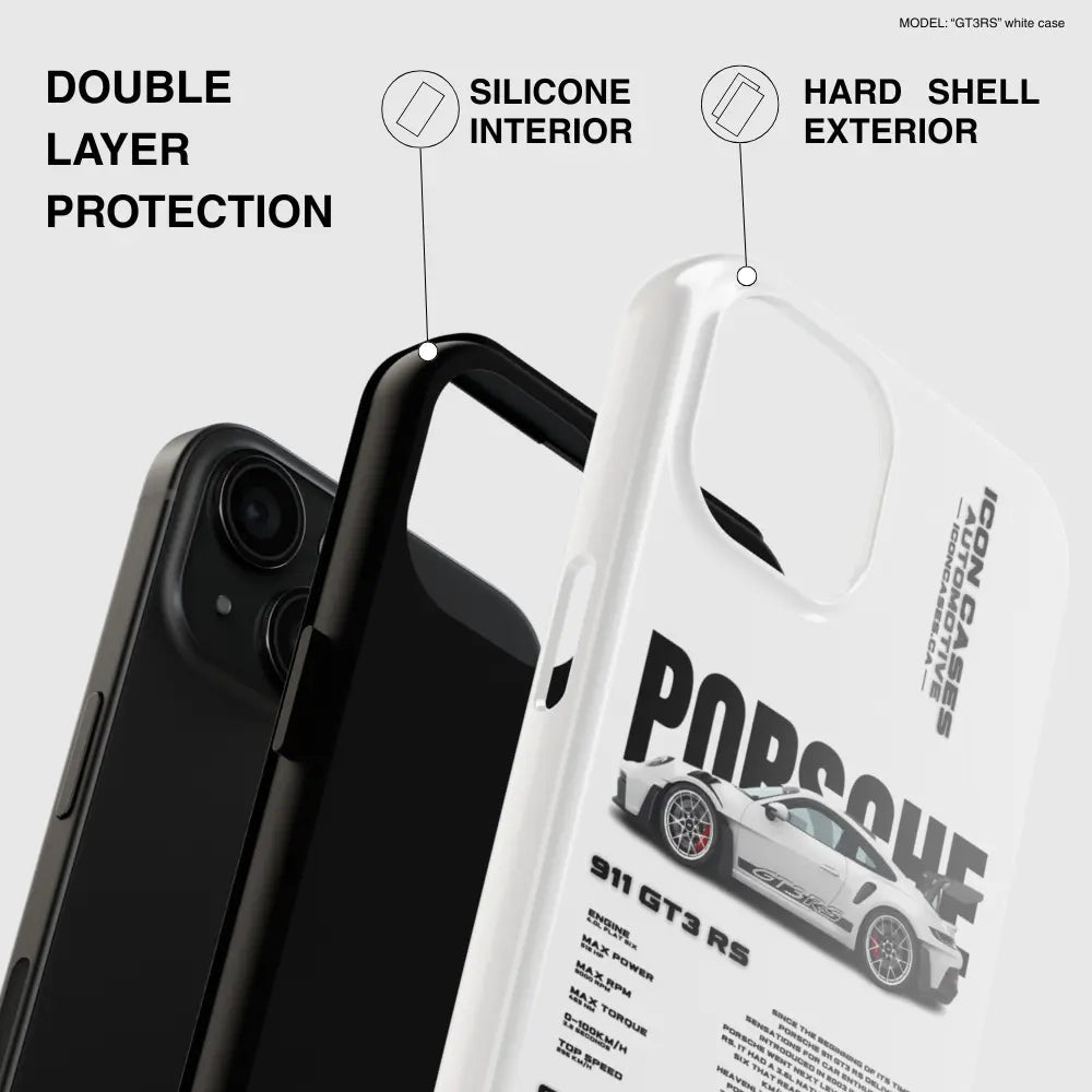 Porsche 911 (964) Turbo White Premium Tough Shining Phone Case (Double Layer) Available For All iPhone Models
