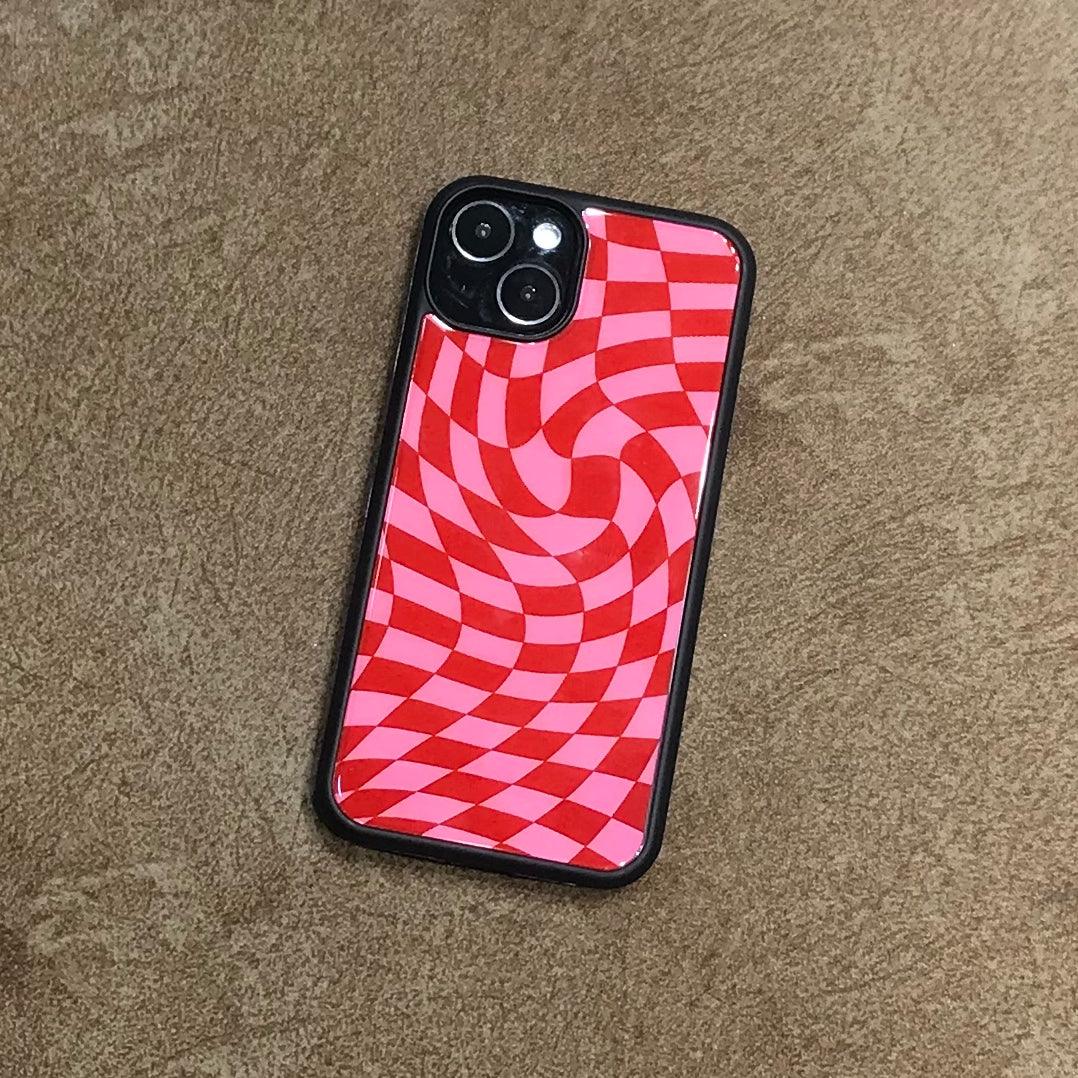 Dark Pink Checkered Glass Case - Case On