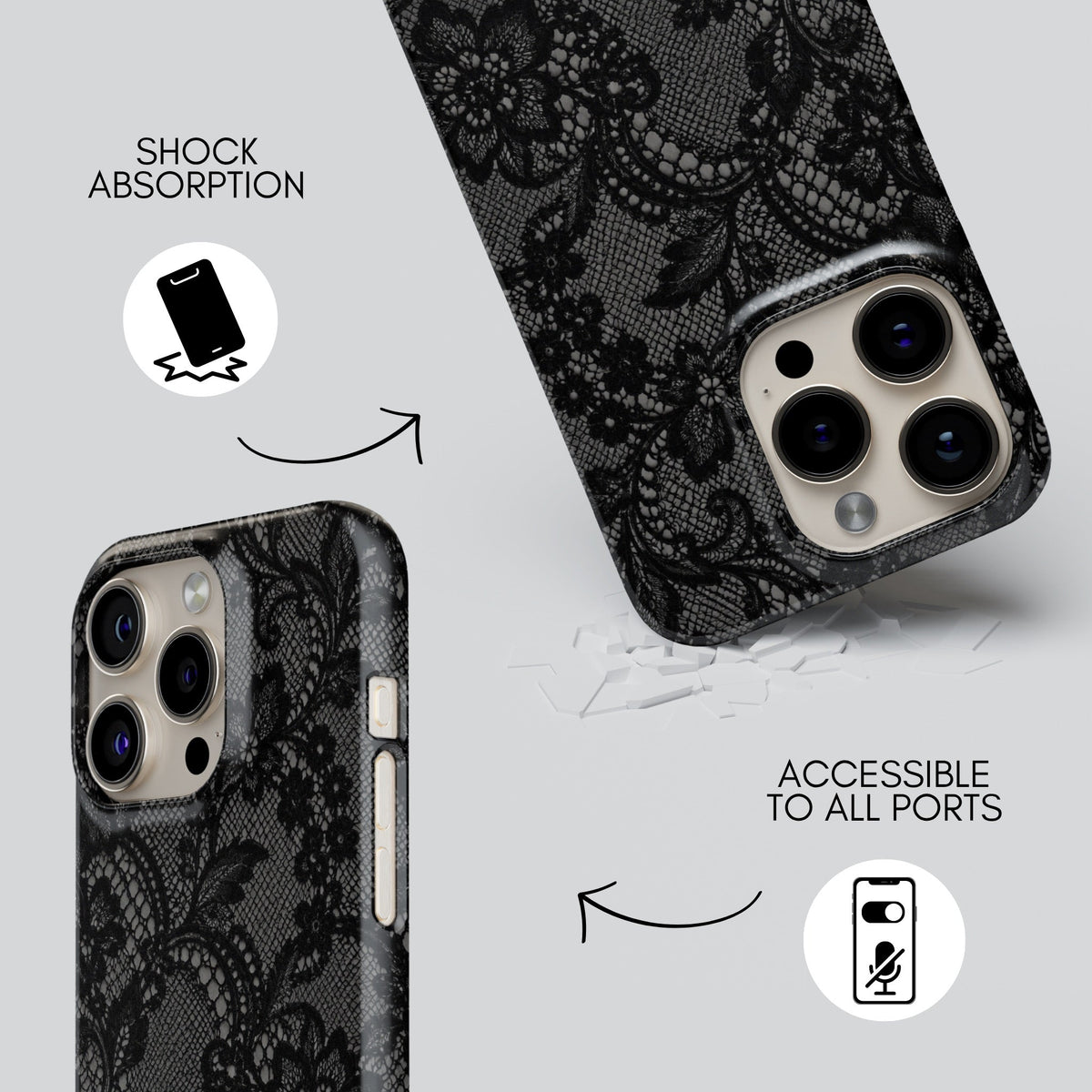 Lace Premium Tough Shining Phone Case (Double Layer) Available For All iPhone Models