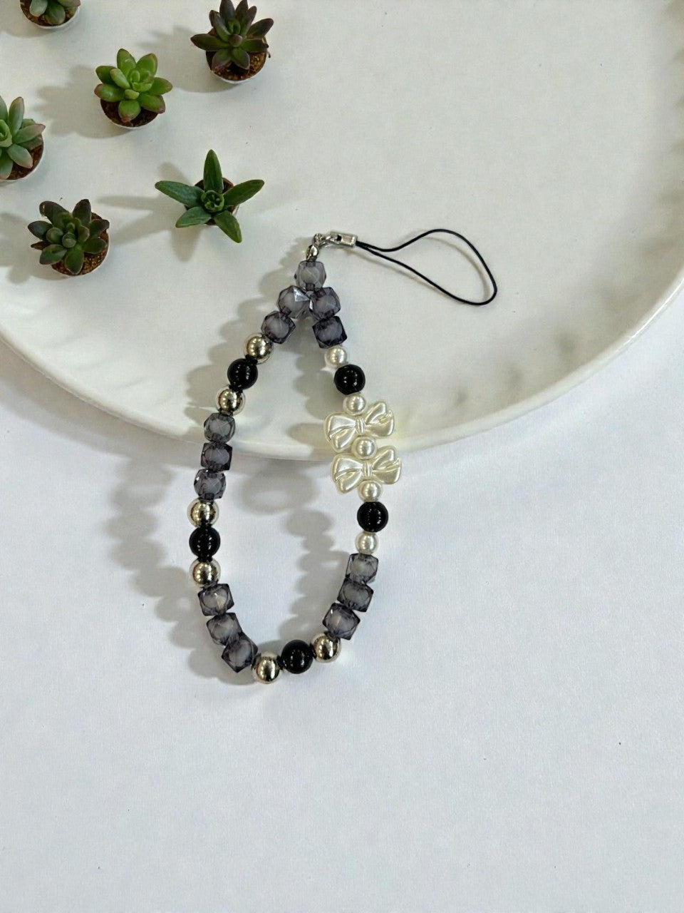 Black Bow Butterfly Pearl Charms/ Chain