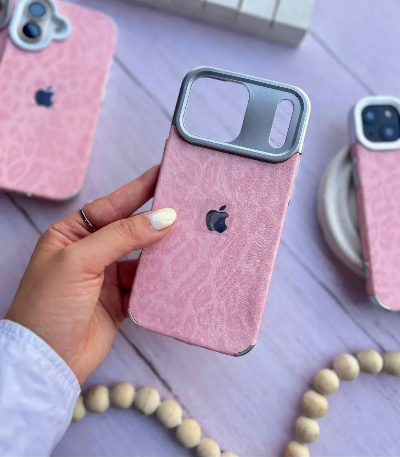 Leopard Luxe – Premium Leather iPhone Case with Metal Frame & Apple Logo