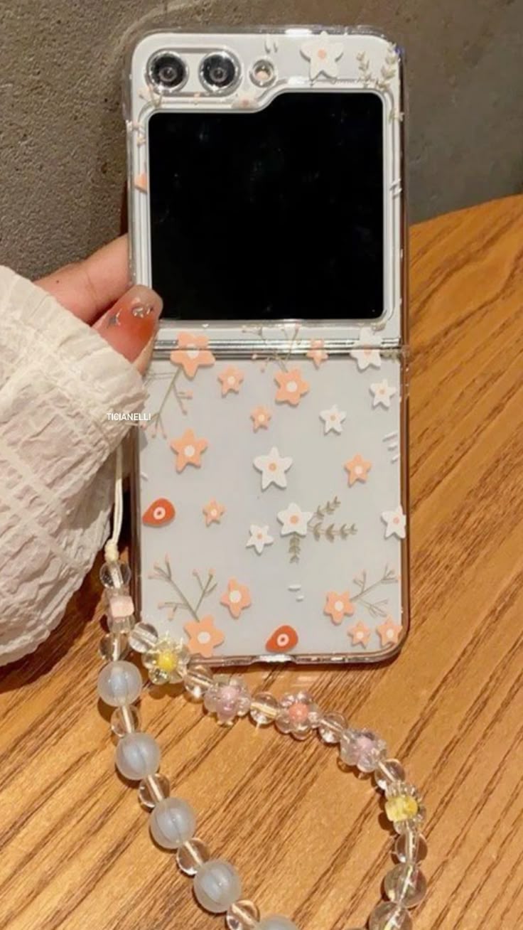 Peach Floral Star Pattern Clear Phone Case (Without Chain)  | Samsung Galaxy Z Flip 3 / 4 / 5 / 6