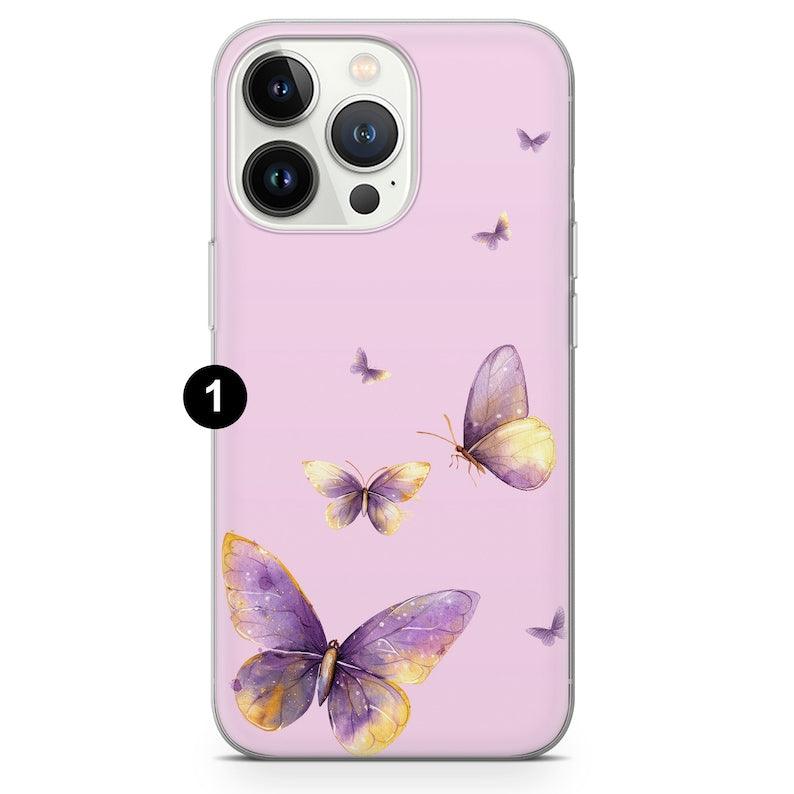 Butterfly Phone Case Purple Flowers Cover fit All Models - Case On