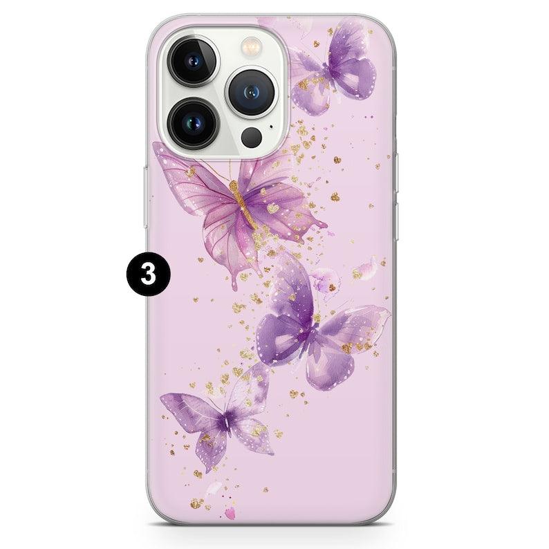 Butterfly Phone Case Purple Flowers Cover fit All Models - Case On