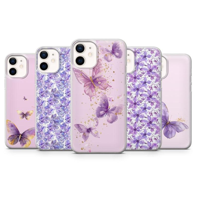 Butterfly Phone Case Purple Flowers Cover fit All Models - Case On