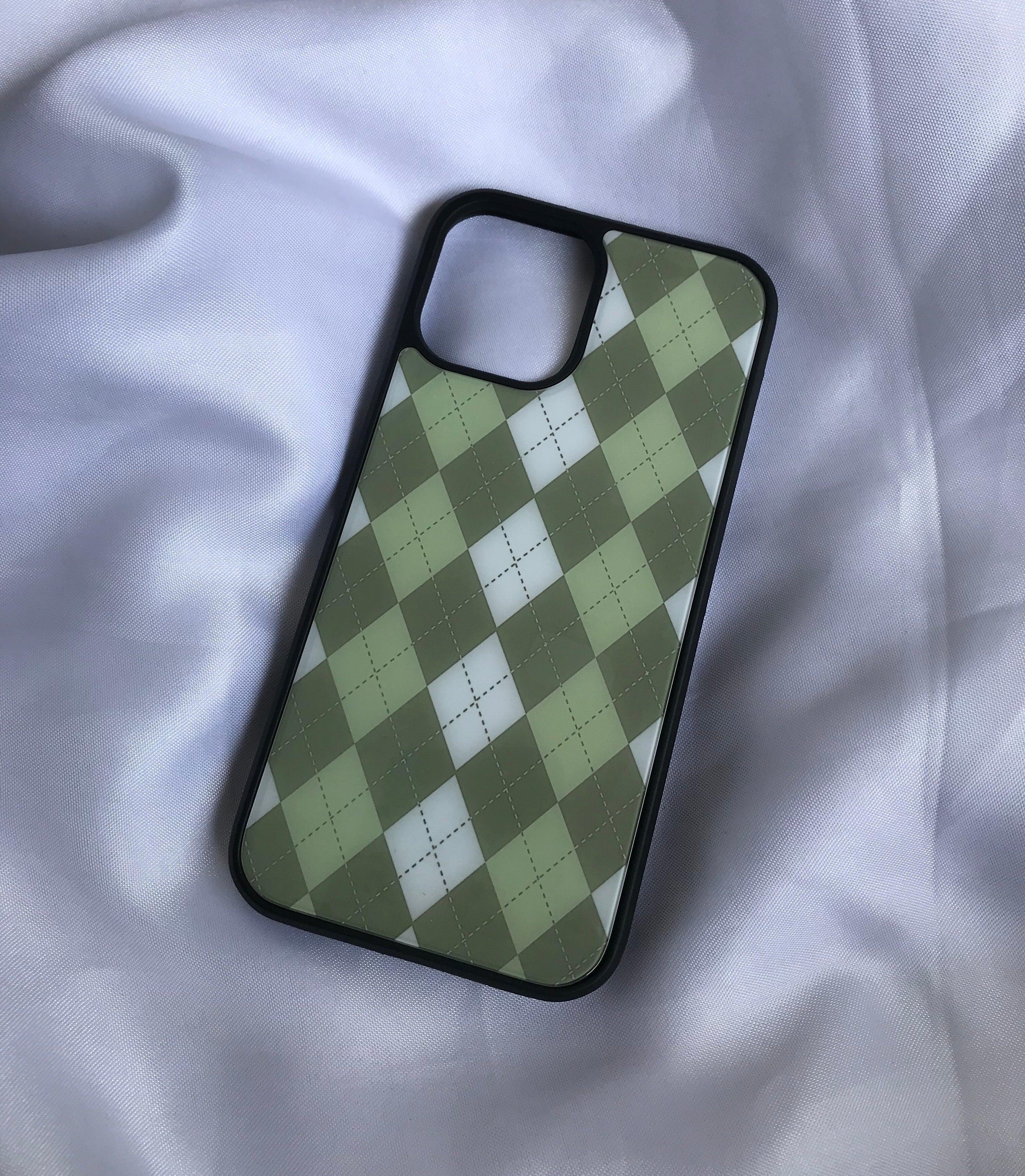 Sage Green Argyle Glass Case - Case On