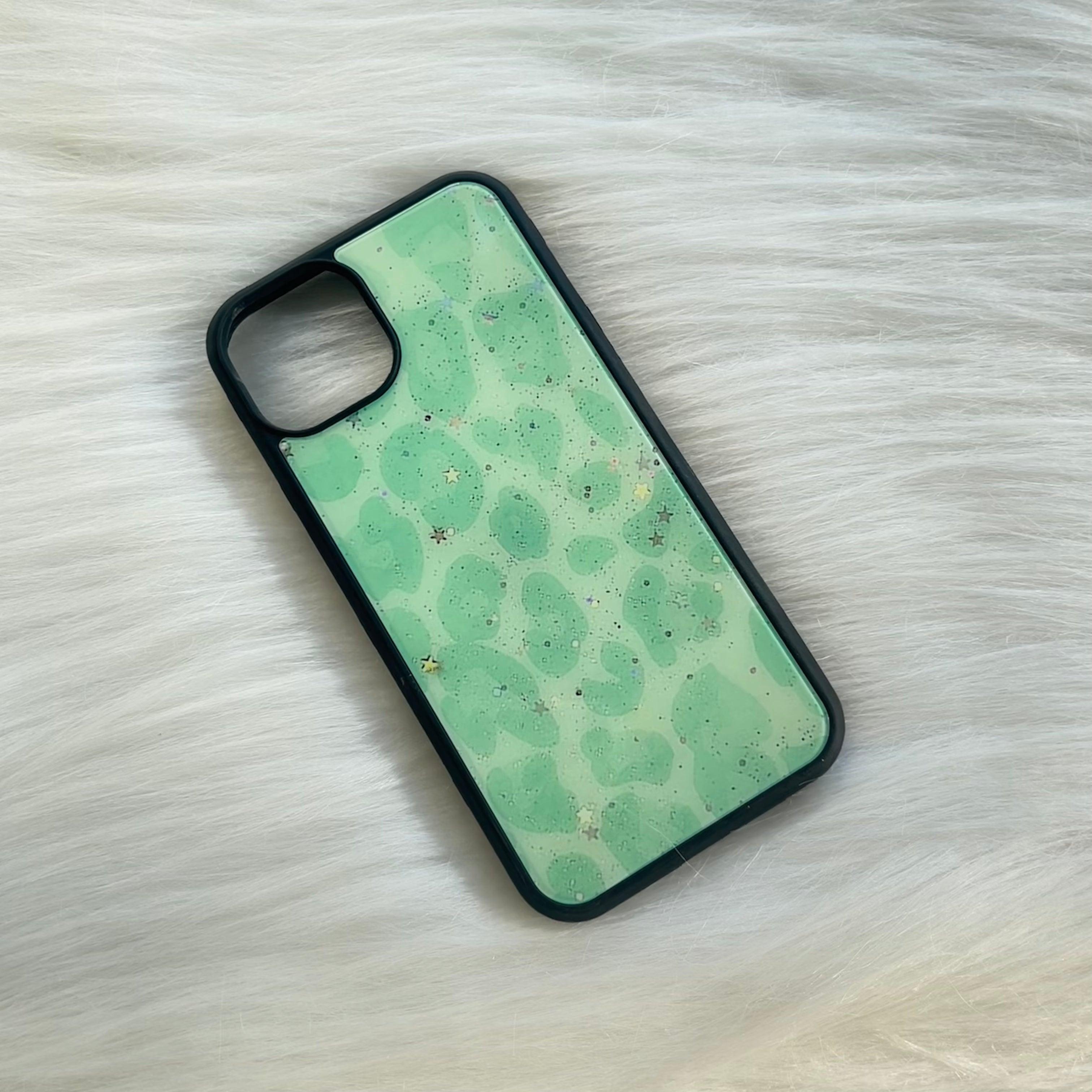 Green Leopard (with sparkle) Glass Case - Case On