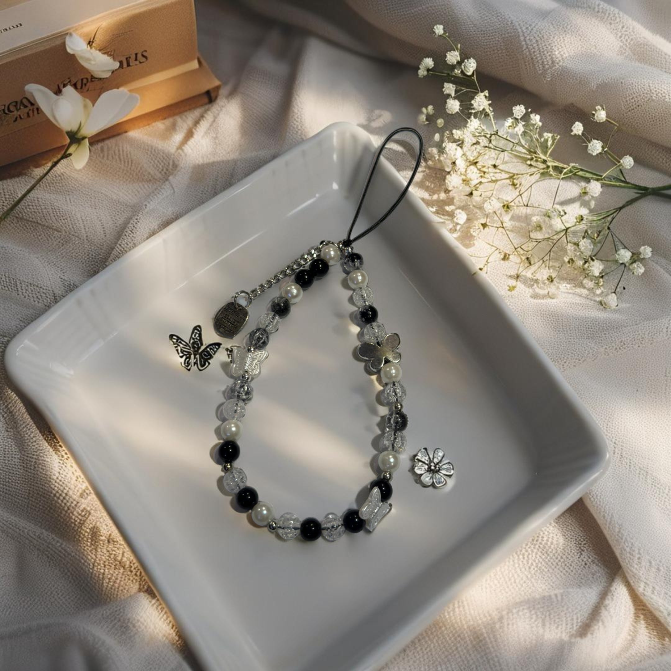 Black Butterfly Pearl Charms/ Chain