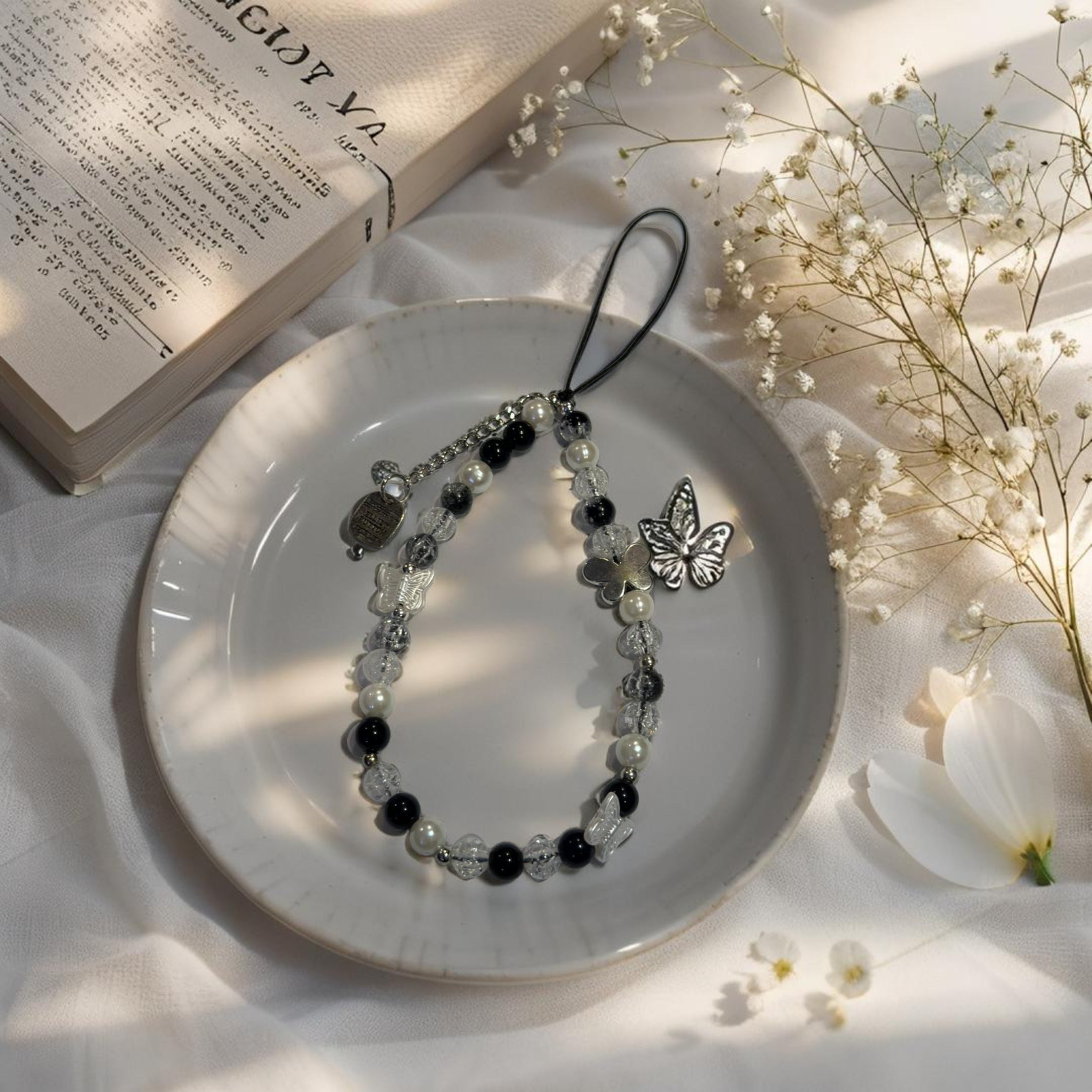 Black Butterfly Pearl Charms/ Chain